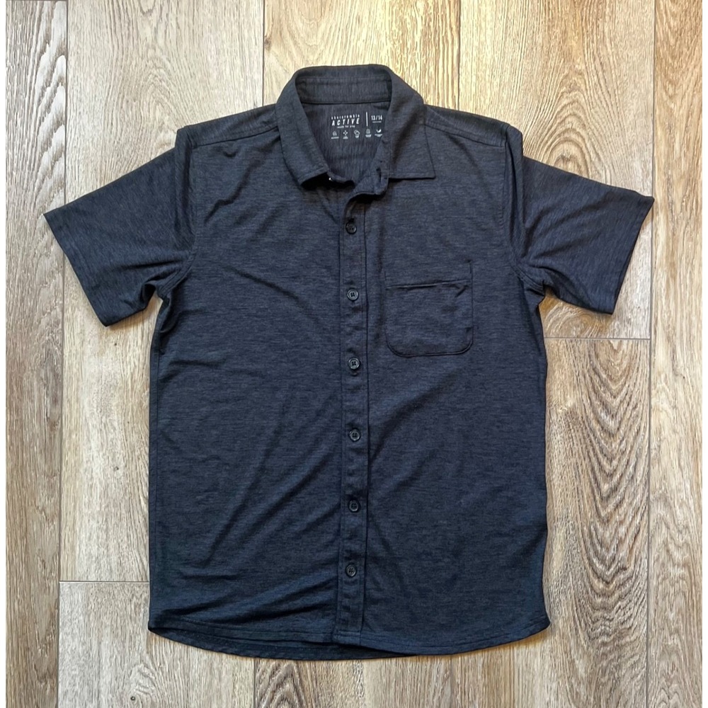Abercrombie & Fitch Kids Active Button Down Polo with Chest Pocket - Grey